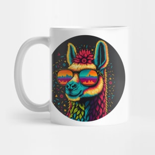 Chilled-Out Llama with Colorful Shades Mug